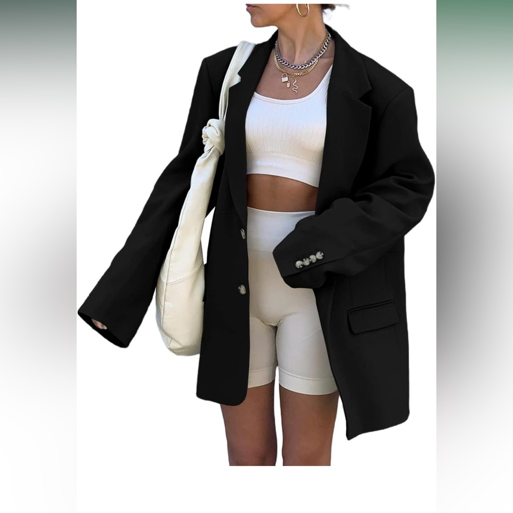 Oversized Blazers Open Front Solid Work Office Ja… - image 1